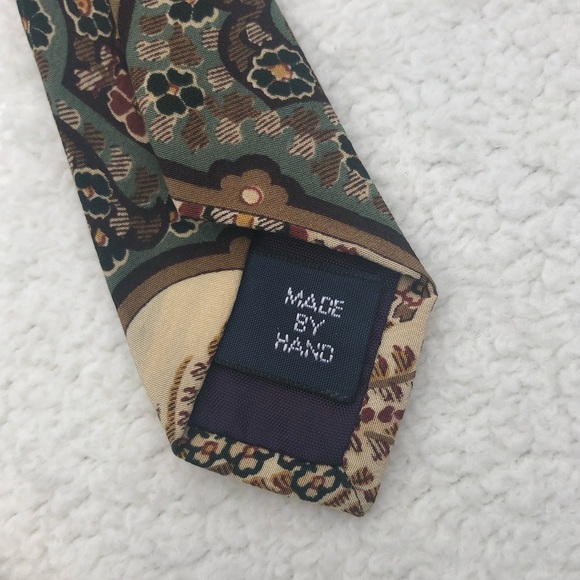 Polo Ralph Lauren Silk Botanical Floral Tie - Tan Cream Green Burgundy - USA - Picture 7 of 8